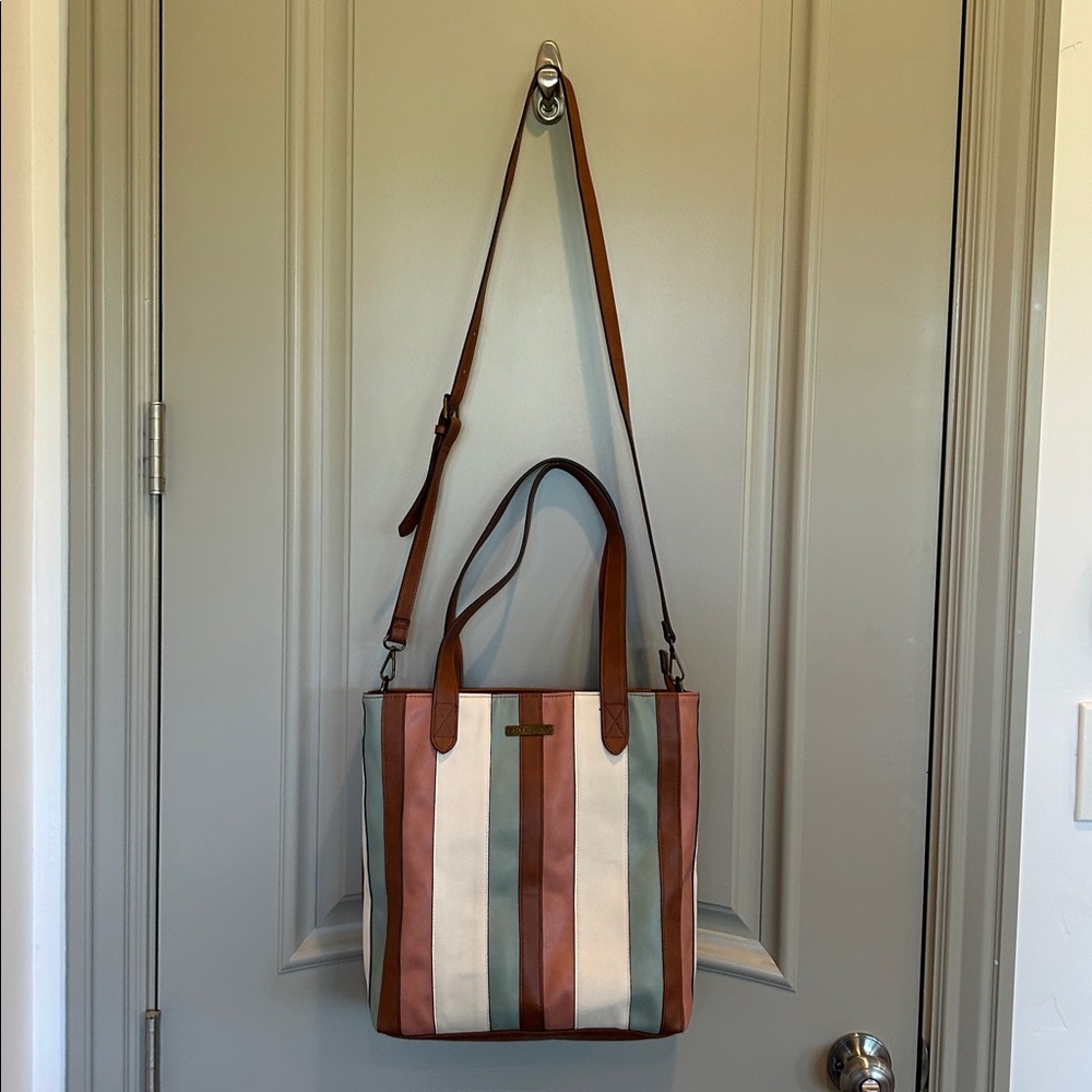 FRYE AND CO. Multicolor Striped Leather Tote - Brown, White, Pink, Blue - Picture 4 of 11